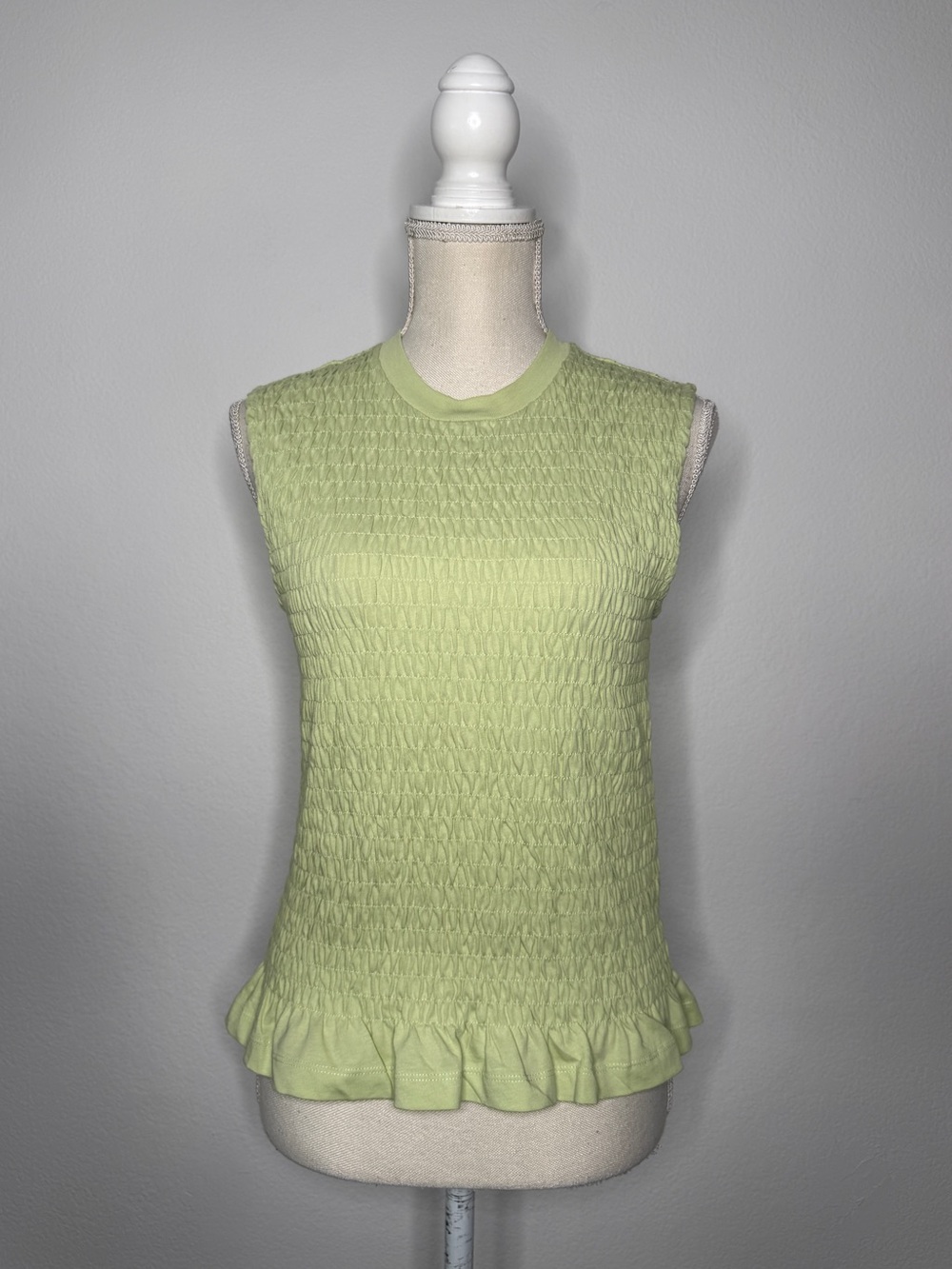 All Saints Light Green Smocked Ruffle Tank